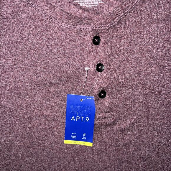 APT. 9 Henley Knit Long Sleeve Flex Stretch Cotton Shirt Mens Large Tall Wine - Picture 4 of 8